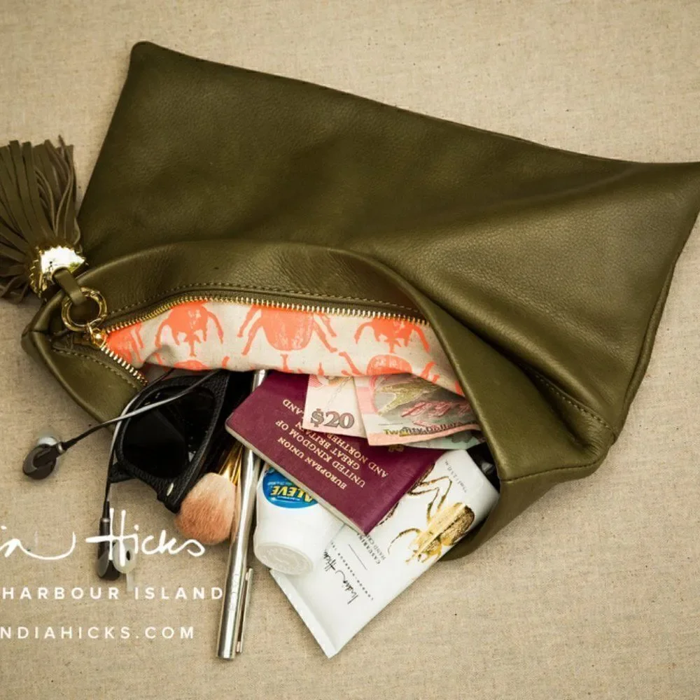 India Hicks Carmen Clutch - Army Green